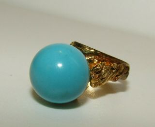 One Of A Kind,  Antique Art Deco 14 Ct Gold Ring With Natural Turquoise Gem