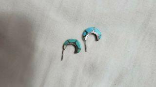 Vintage Sterling Silver Bezel Set Turquoise Stud Post Earrings 1.  6g
