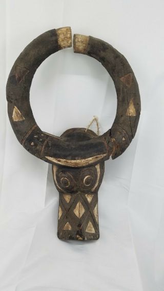 Antique African Tribal Mask Hand Carved Wood Cape Buffalo / Water Buffalo