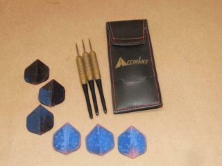 Vintage Accudart Steel Tip 3 Dart Set With Black Faux Leather Case