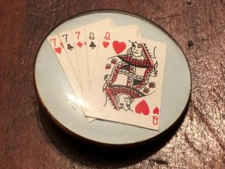 Vintage Playing Cards Under Glass Button By Harry Wessel,  Large 1 5/16 ",  Signed