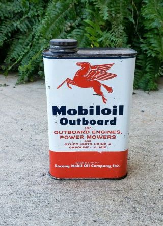 Vintage Mobiloil Mobil Socony Outboard Auto Oil Gas Outboard Tin Can