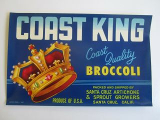 Old Vintage - Coast King Broccoli Label - Santa Cruz Artichoke & Sprout Growers