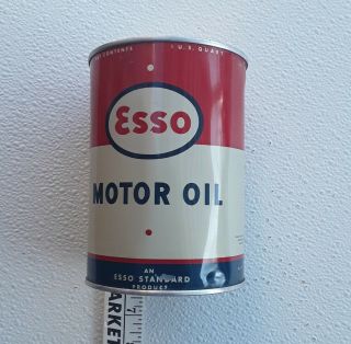 Vtg Esso Motor Oil Can Aluminum Embossed 1940 
