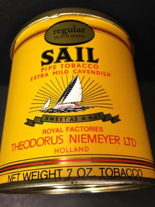 Vintage Sail Pipe Tobacco Tin Theodorus Niemeyer Ltd,  Holland Can Sweet 1970 