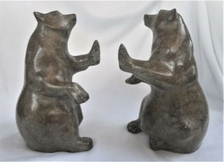Solid Marble Bear Bears Statue Figure Vintage Bookends Book Ends Set