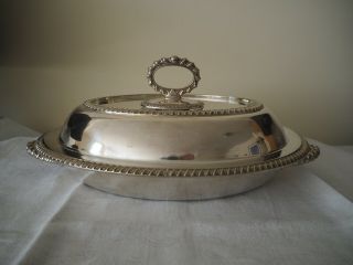 Vintage Oval Silver Plated Lidded Serving Dish With Removable Handle & Strainer