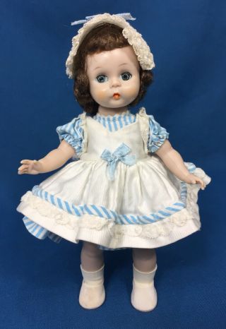 Vintage Madame Alexander - Kins 8 " Doll 1955 Slw Blue Striped Dress Pinafore