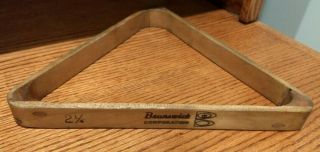 Vintage Brunswick Co.  2 - 1/4 Triangle Pool Billiards Rack Solid Wood Burned Logos