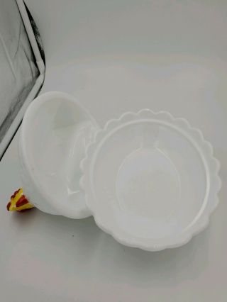 Vintage Fenton Hen On Nest White Milk Glass Covered Dish Painted Red Yellow Head 2