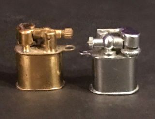 Two Vintage Miniature Cig.  Lighters - Brass & Steel - 3/4 " Tall - Marked Japan