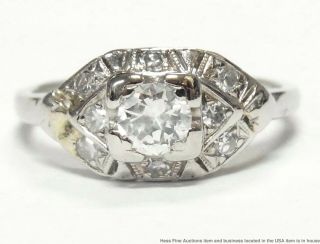 Antique 0.  43ct Diamond Center Platinum Ring Ladies 1930s Art Deco Size 6.  5