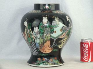 Large 19th C Chinese Porcelain Famille Verte Noir Figures Baluster Vase