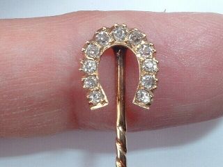 Antique Victorian 9ct Gold Horseshoe Diamond Stick Pin