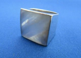 Vintage Modernist Sterling Silver Ring Set With Mother Of Pearl Uk M.  1/2.  11.  5 G