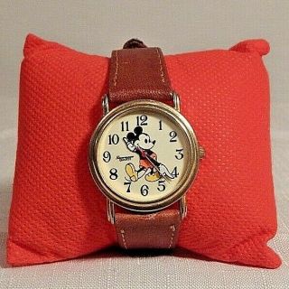 Disney Vintage Mickey Mouse Watch With Brown Leather Band