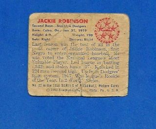 1950 BOWMAN 22 JACKIE ROBINSON VERY LOW GRADE BROOKLYN DODGERS 2