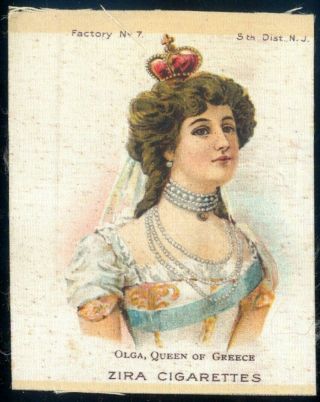 Zira Cigarettes Silk Card Olga Queen Of Greece 82 Mm X 64 Mm