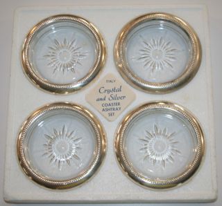 Vintage Leonard Crystal And Silver Plated Coasters Made In Italy