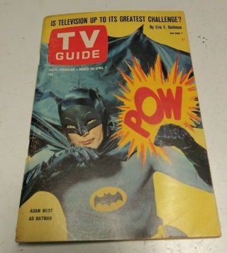 Vintage Tv Guide 1966 March 26 April 1 Adam West Batman Cover No Label