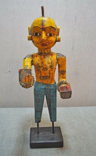 Old Antique Hand Carved Painted Wooden Goddess Gangaur Idol Figurine