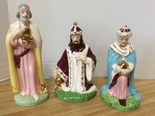 Holland Mold Nativity Three Kings Wise Men Hand Painted Ceramic Vintage 1960s