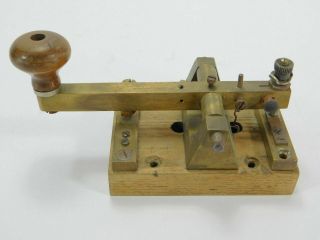 Vintage Lithuanian Straight Telegraph Key Brass W/ Wooden Base (maybe Homemade)