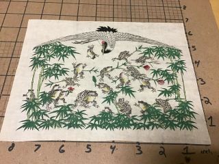 Vintage Ukiyo - E Kawanabe Kyosai Frogs Crane Bamboo - Woodblock Print