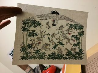 Vintage ukiyo - e Kawanabe Kyosai frogs crane bamboo - woodblock print 2