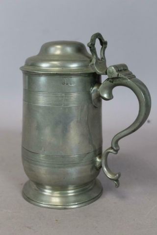 Rare Signed 18th C Covered Pewter Tankard Townsend & Compton,  England 1784 - 1802