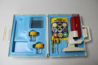 Vintage Fisher Price Micro Explorer Set With Case Slides Tweezer Book Microscope