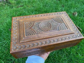 Antique Anglo Indian Kashmir Carved Walnut Jewellery Box.  1910.