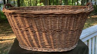 Vintage Antique Wicker 2 - Handle Laundry Basket Farm House Old Barn Find Best Big