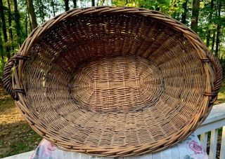 Vintage Antique Wicker 2 - Handle Laundry Basket Farm House OLD BARN Find BEST BIG 2