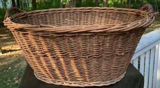 Vintage Antique Wicker 2 - Handle Laundry Basket Farm House OLD BARN Find BEST BIG 3
