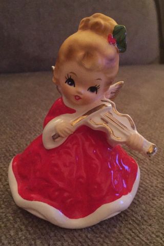 Vintage Lefton 7074 Christmas Angel Girl With Violin But Lovely