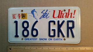 License Plate,  Utah,  Ski,  186 Gkr,  1993 Hologram