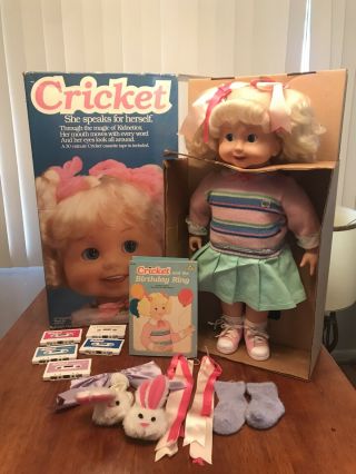 Vtge 1986 Playmates 25 " Talking Animated Cricket Doll W/ Box Cassette Tapes Bows