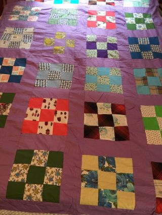 Vintage Handmade Square Handsewn Quilt 82 X 58 " Quilt Top Only Finish Repurpose