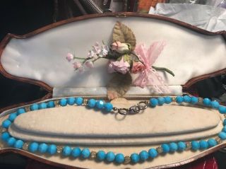 Vintage Art Deco Blue Faceted Glass,  Crystal Beaded Necklace
