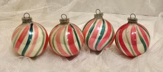 4 VTG Glass Ornament White w/Pink Green Red Stripe Peppermint Candy DBGM 2.  5” 2