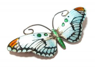 Large Vintage Or Antique Silver And Enamel Butterfly Brooch Af