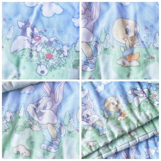 Vintage Baby Looney Tunes Crib Bumper Pad Bedding Tweety Bugs Bunny Nursery