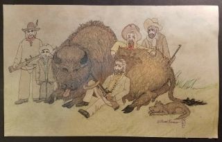 Ledger Art Buffalo Hunters.  Sam Lomo.  1917.