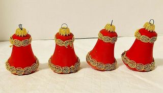 Vintage Glass Bell Christmas Ornament West Germany Hand Painted Red Set Of 4