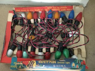 Vintage Noma Safety Plug Outdoor Christmas Lights 20 C - 9 Swirl Multicolor Bulbs