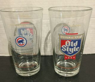 (set Of 2) Vintage Old Style 2005 Limited Ed.  Chicago Cubs 16 Oz Beer Glasses