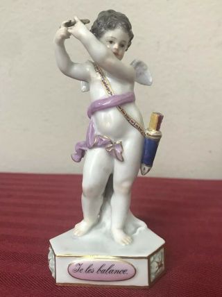 Antique Meissen Painted Porcelain Figurine Te Les Balance Cupid Signed 5”