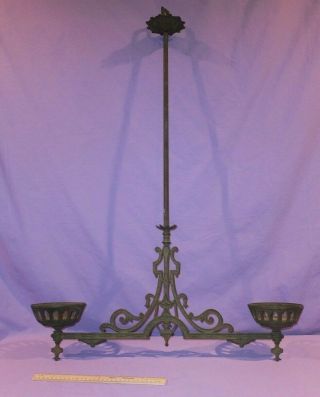 1860 - 1890 Victorian B&h Miller Ives Tucker Double Hanging Cast Metal Oil Lamp