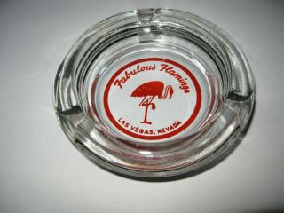 Vintage 1950s Fabulous Flamingo Las Vegas Glass Ashtray Souvenir Red Logo Round